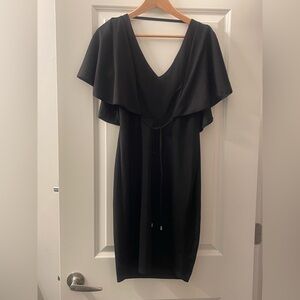 Chic Black Midi Dress with Cape Sleeves